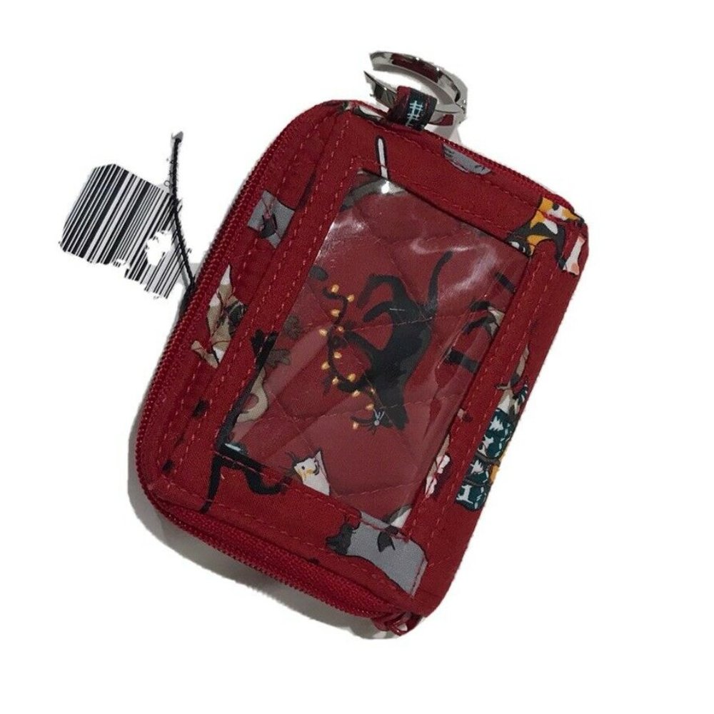 NWT Vera Bradley Holiday Cats Red RFID Petite Zip Around Wallet